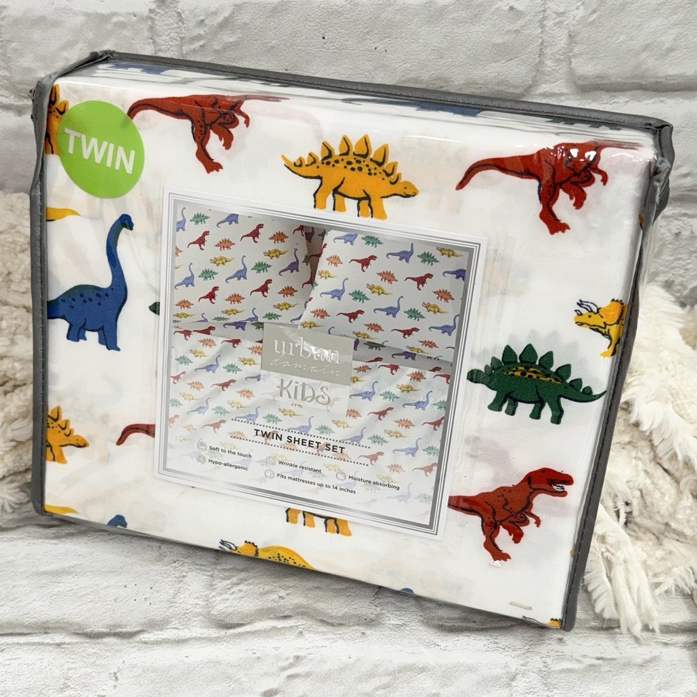 Urban Domain Twin Size Dinosaurs Sheet Set 3pc White Blue Red‎ Yellow Dino Kids